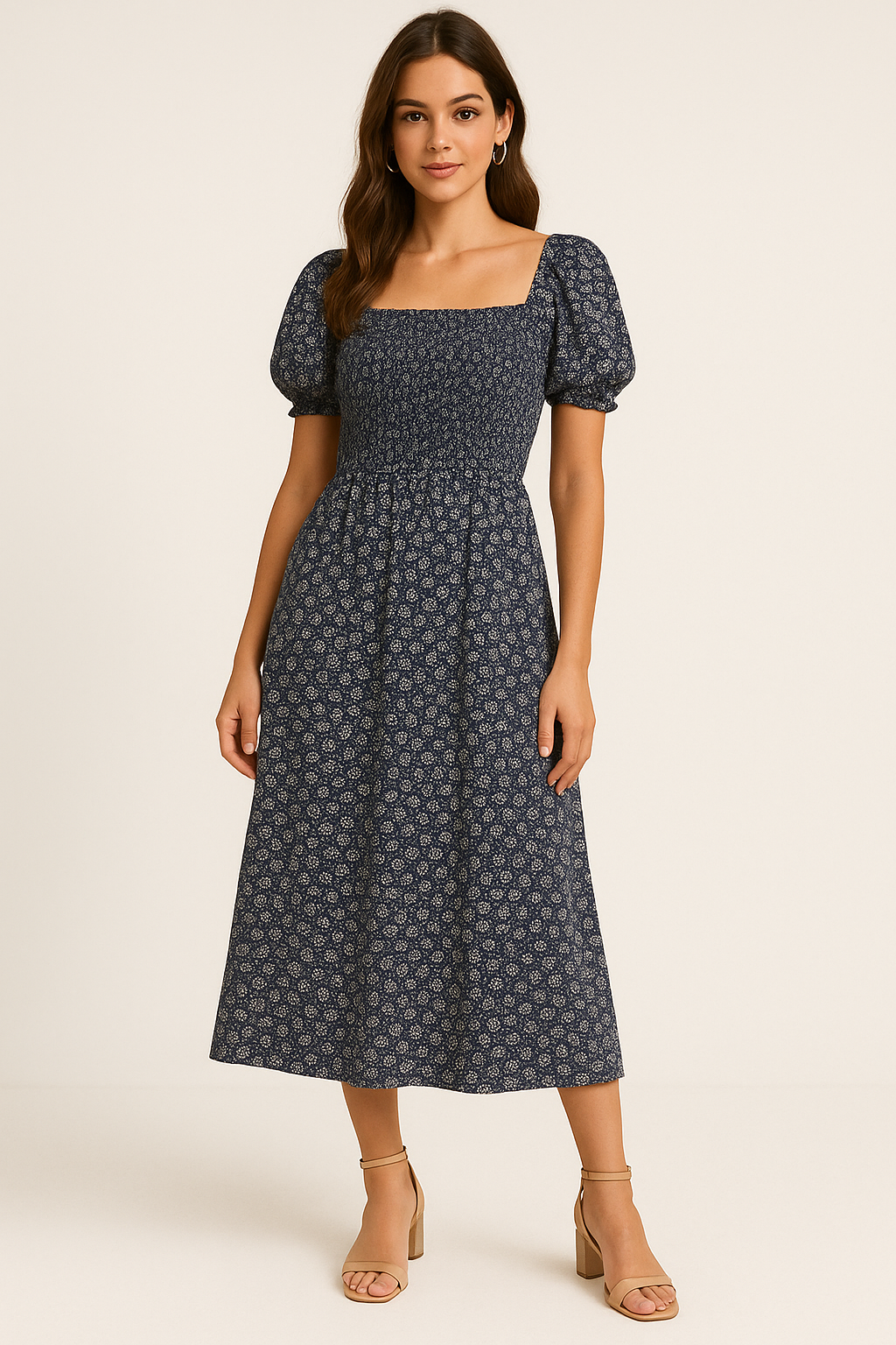 Midnight Blossom Smocked Dress