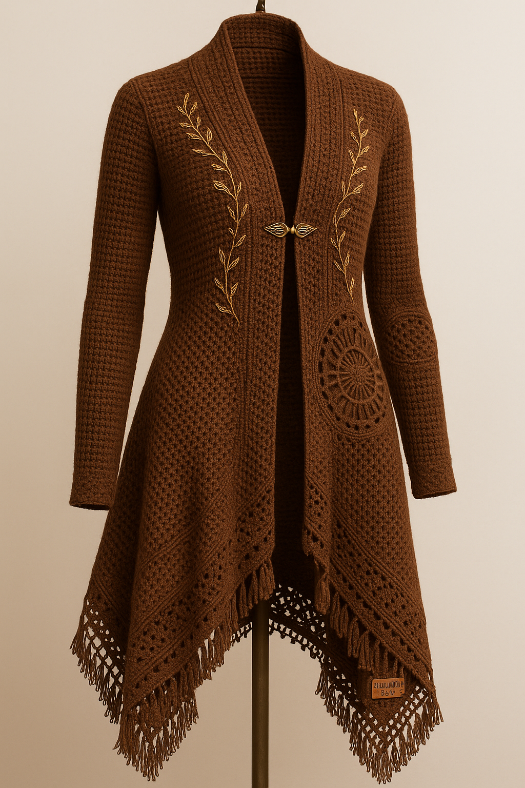 Elegant Earth-Tone Crochet Cascade Cardigan