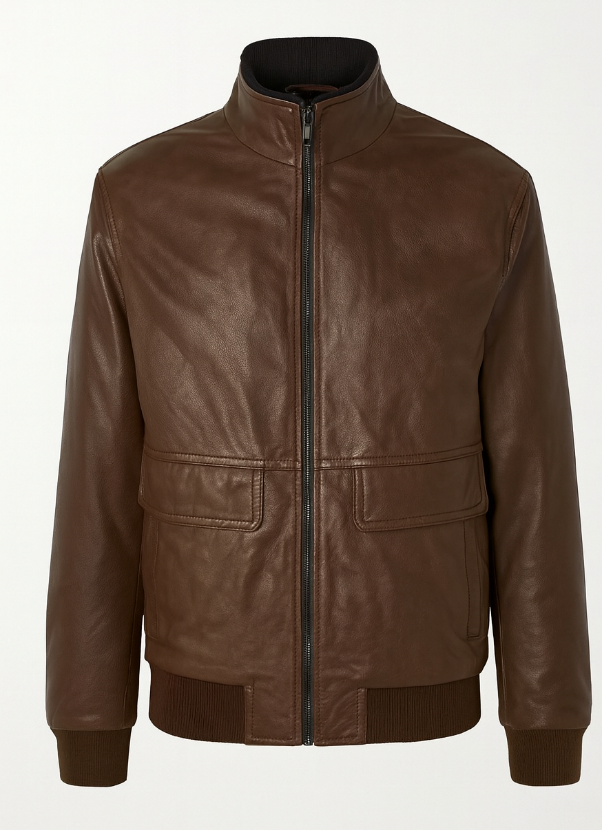 Classic Brown Leather Bomber Jacket      Ask ChatGPT