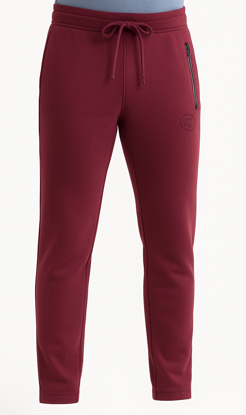 Men's Maroon Slim Fit Joggers with Zip Pocket
