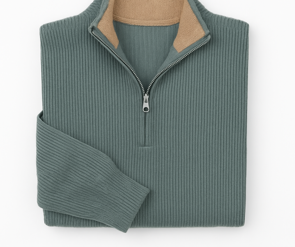 Men’s Quarter-Zip Fleece Lined Sweater - Sage Green