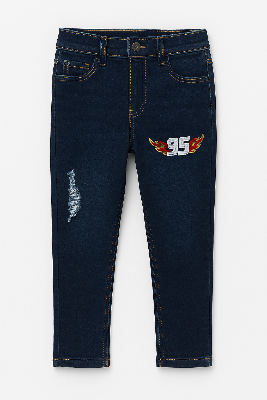 Kids Cartoon Patch Dark Blue Jeans