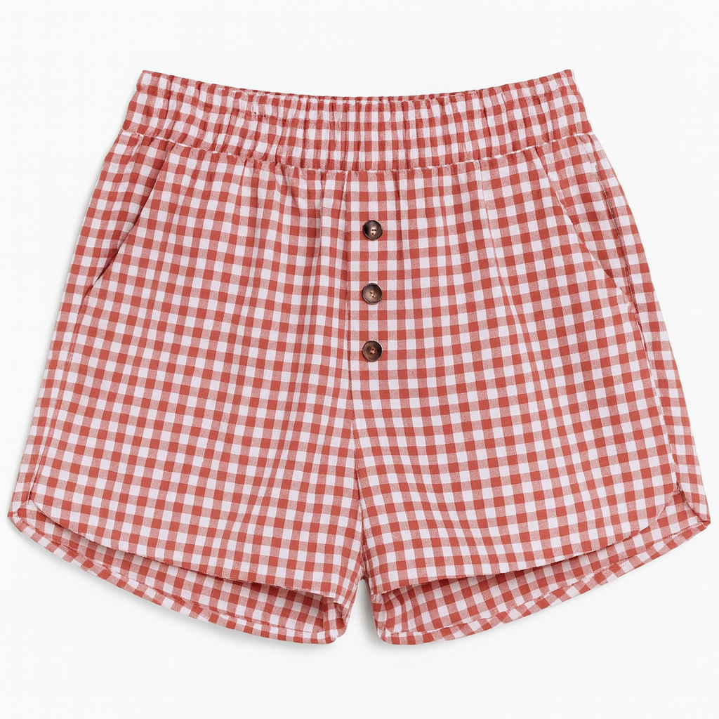 Red & White Casual Gingham Shorts