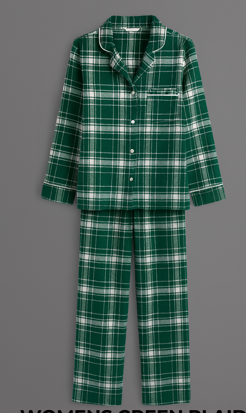 Green Plaid Flannel Pajama Set