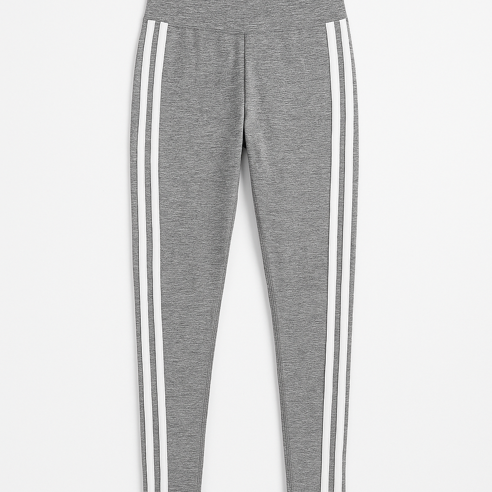 Grey Sports Leggings with White Stripes