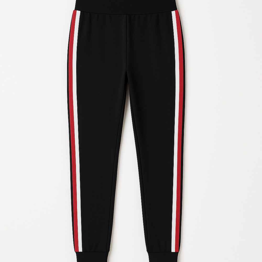 Black Track Leggings with Red White Stripes