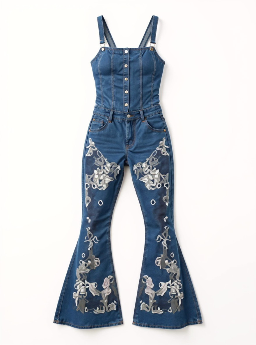 Denim Floral Embroidered Jumpsuit